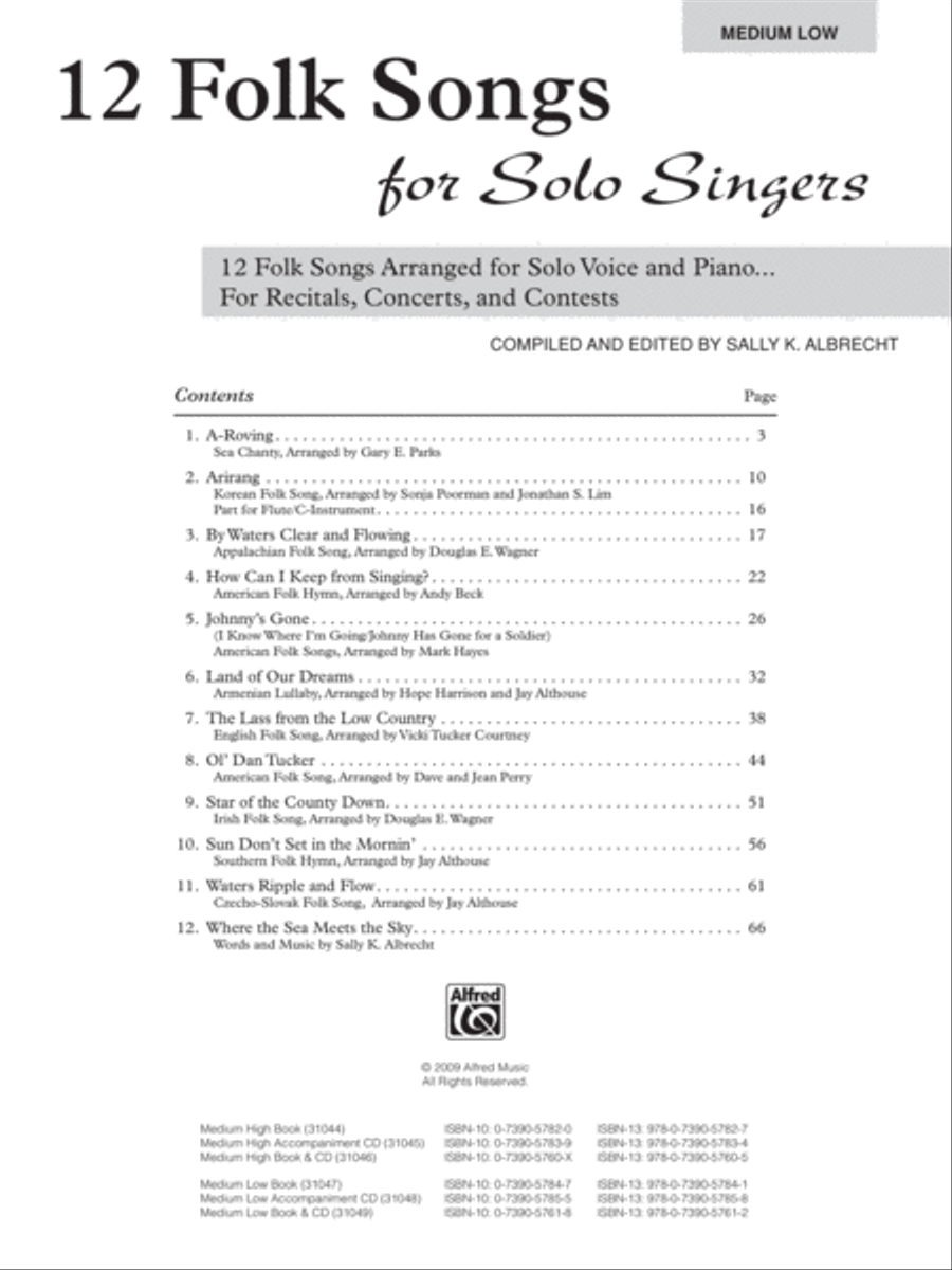 12 Folk Songs for Solo Singers Piano Accompaniment scores gallery preview page 2