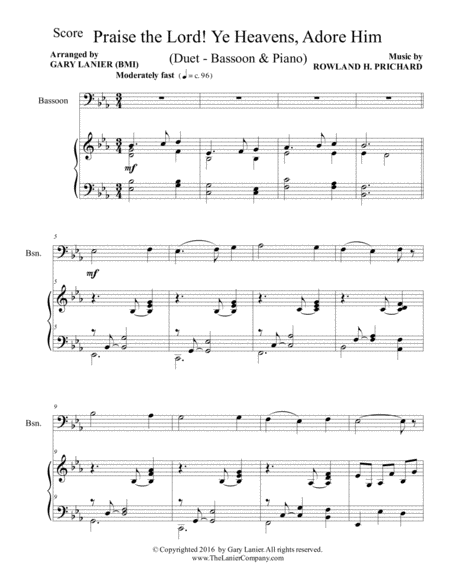 PRAISE THE LORD! YE HEAVENS, ADORE HIM (Duet – Bassoon & Piano with Score/Part) image number null