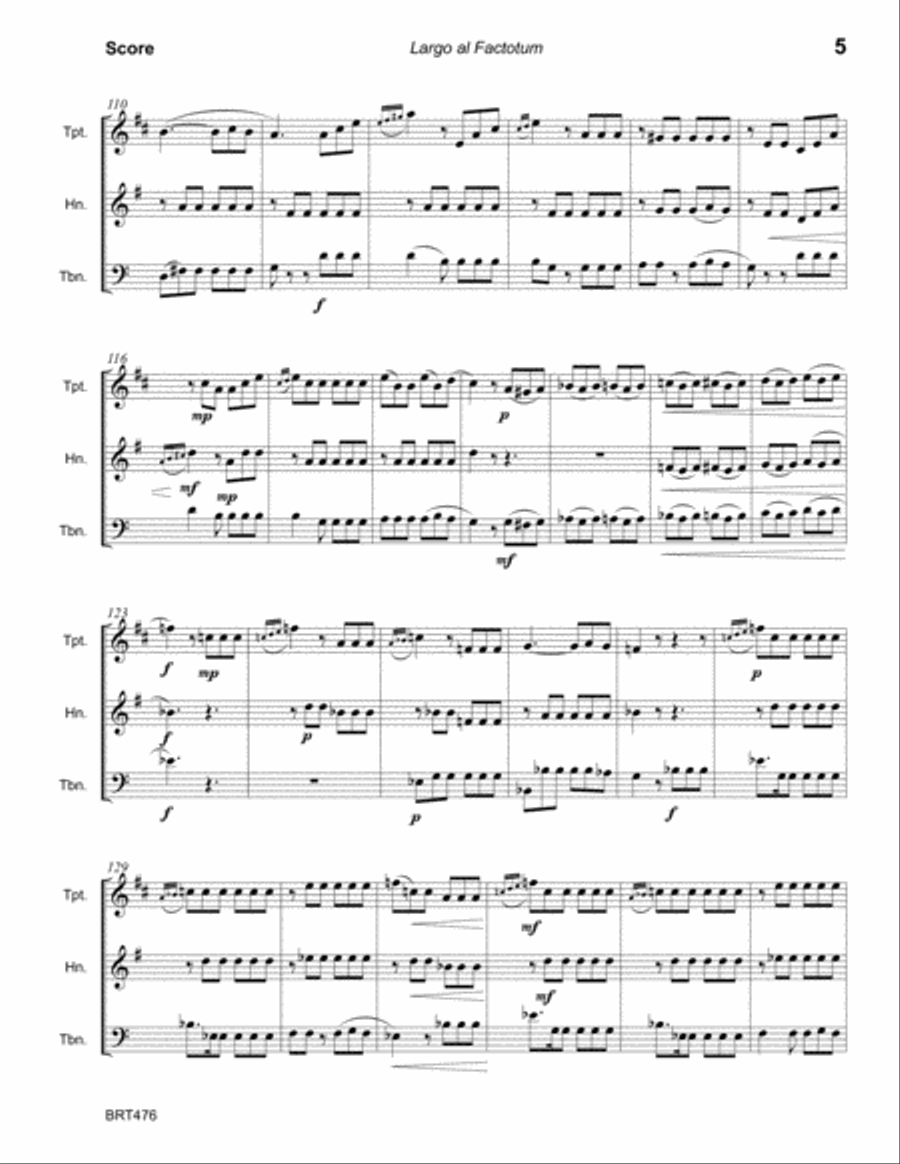 LARGO AL FACTOTUM (the Barber of Seville) for BRASS TRIO (unaccompanied) Brass Trio scores gallery preview page 5