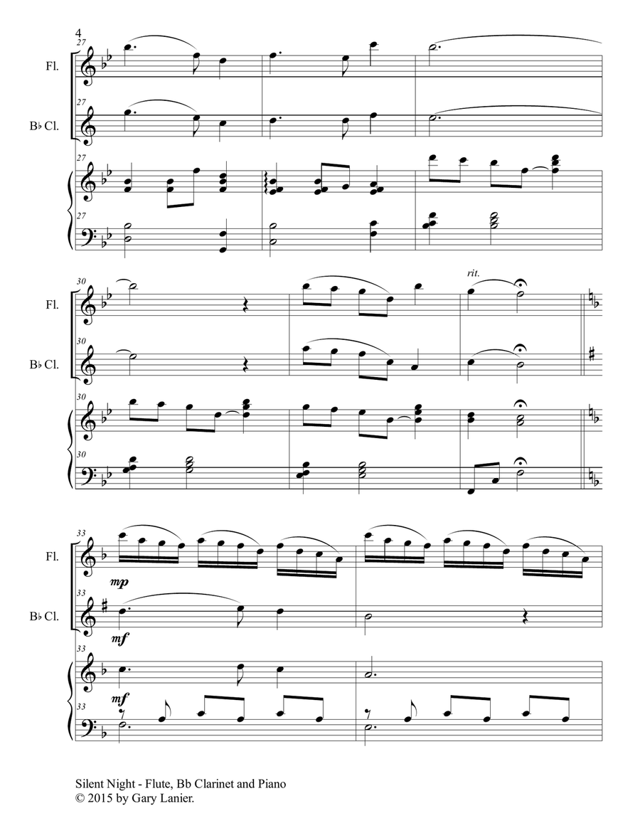 Gary Lanier: SILENT NIGHT (Trio – Flute, Bb Clarinet & Piano with Score & Parts) Small Ensemble scores gallery preview page 5
