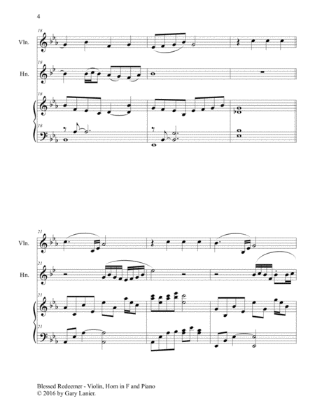 BLESSED REDEEMER (Trio – Violin, Horn in F & Piano with Score and Parts) image number null