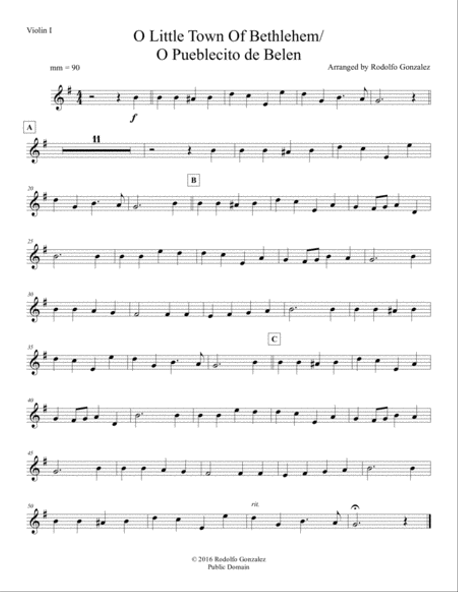 O Little Town Of Bethlehem/O Pueblecito De Belen for Mariachi Ensemble Small Ensemble scores gallery preview page 5