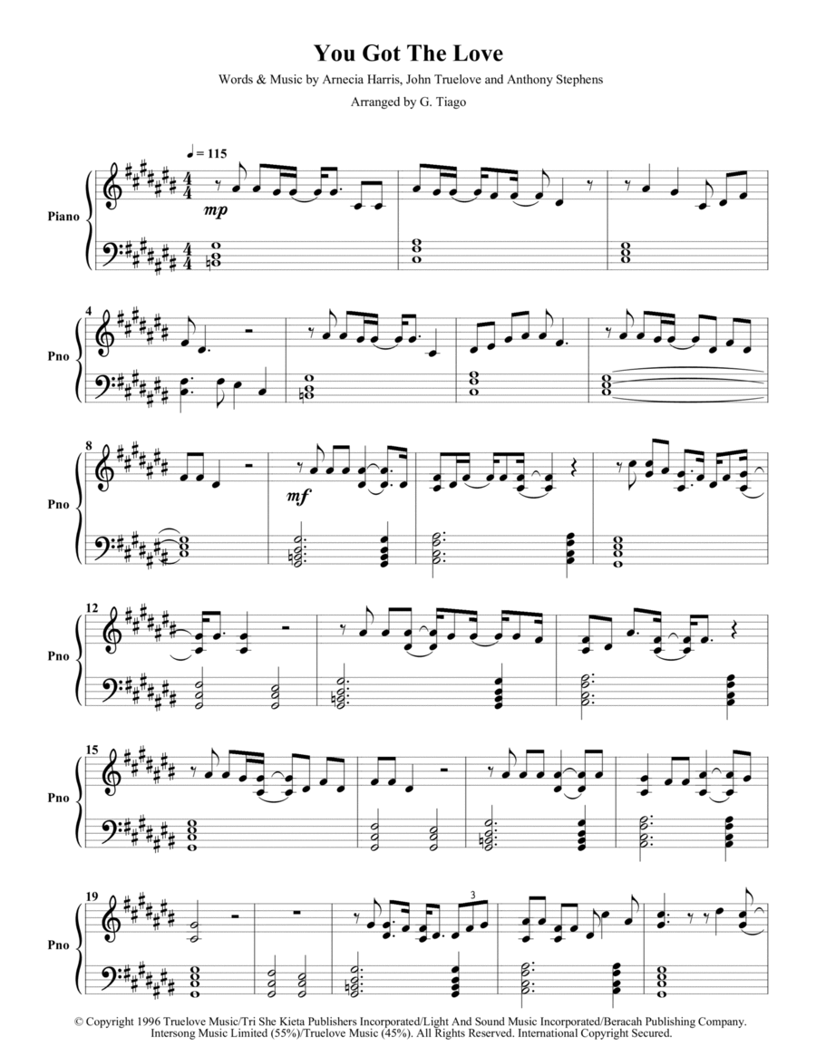 You Got The Love Piano Solo scores gallery preview page 1