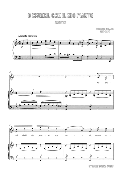Bellini-O crudel che il mio pianto in F Major,for voice and piano image number null