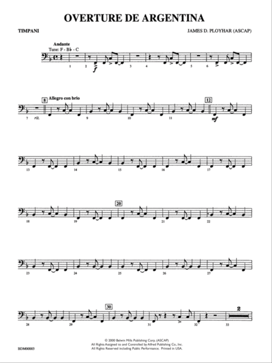 Overture de Argentina: Timpani Concert Band scores gallery preview page 1