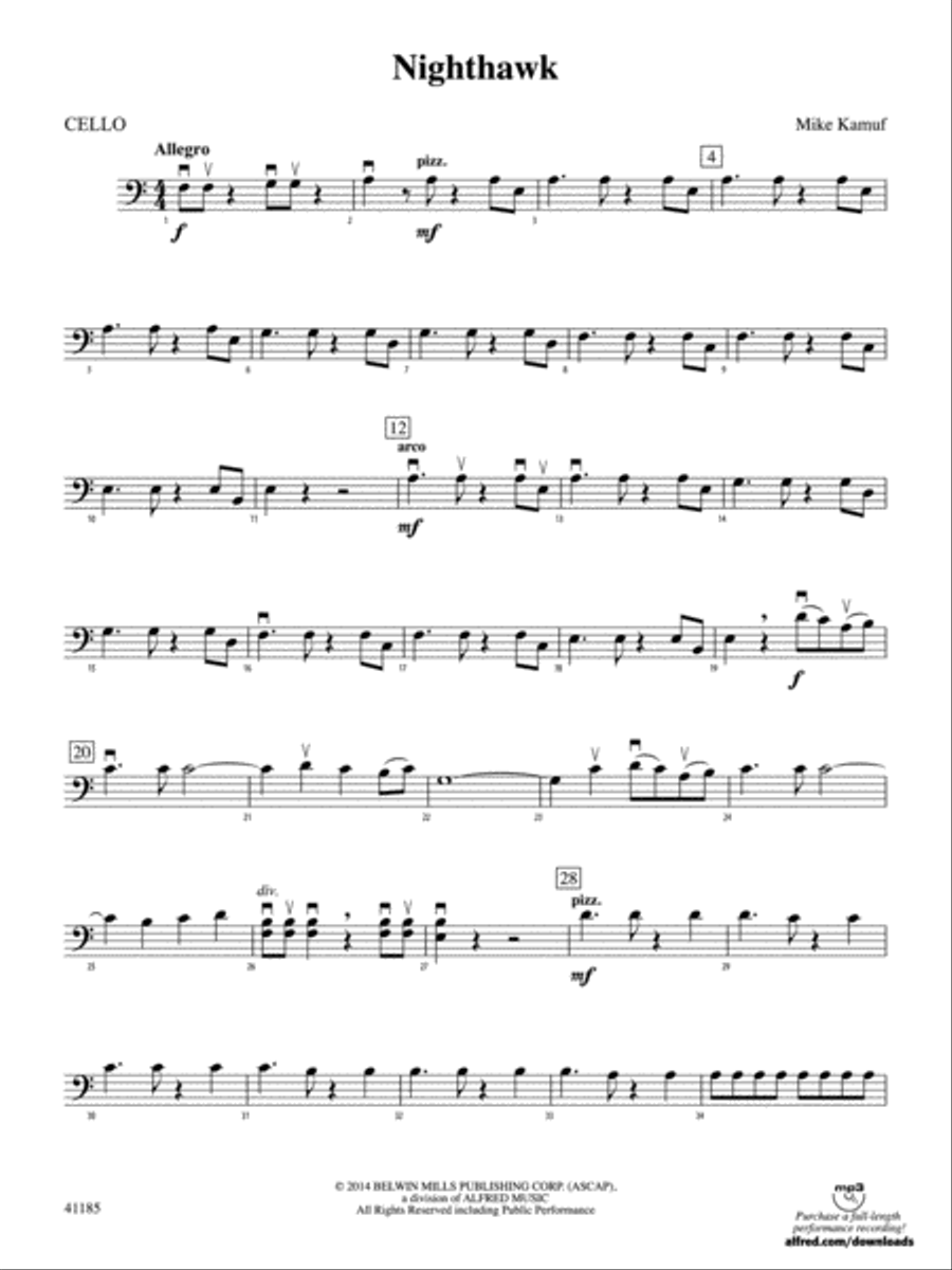 Nighthawk: Cello Nighthawk: Cello String Orchestra scores gallery preview page 1