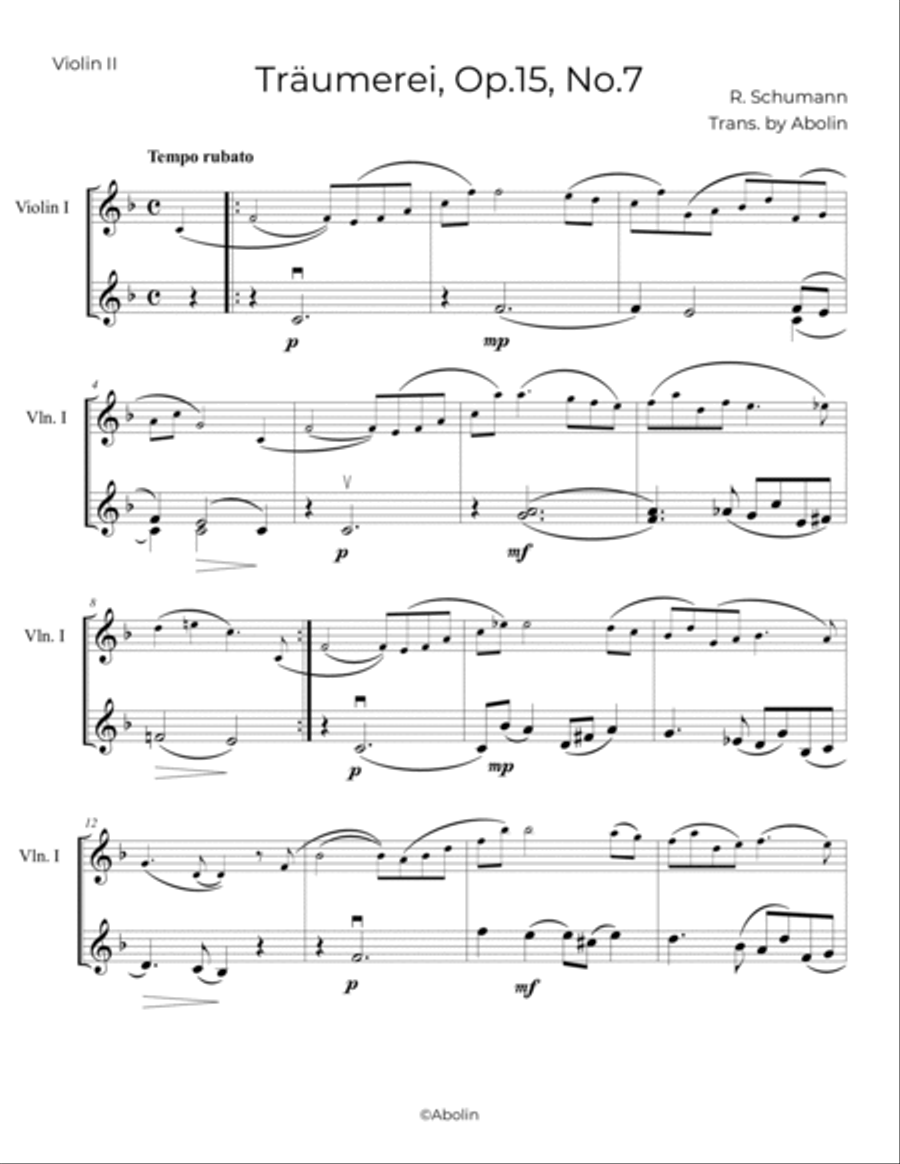 Schumann: Traumerei, Op.15, No.7 - String Quartet String Quartet scores gallery preview page 6