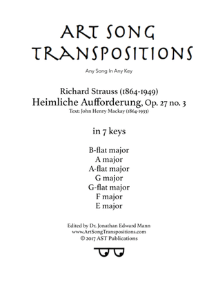 STRAUSS: Heimliche Aufforderung, Op. 27 no. 3 (in 7 keys: B-flat, A, A-flat, G, G-flat, F, E major)