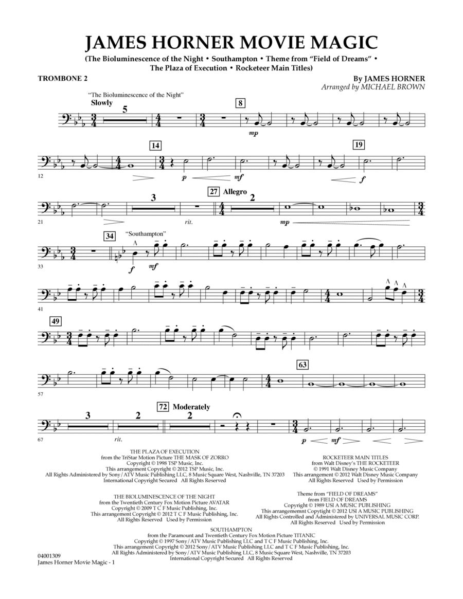 James Horner Movie Magic - Trombone 2 Concert Band scores gallery preview page 1