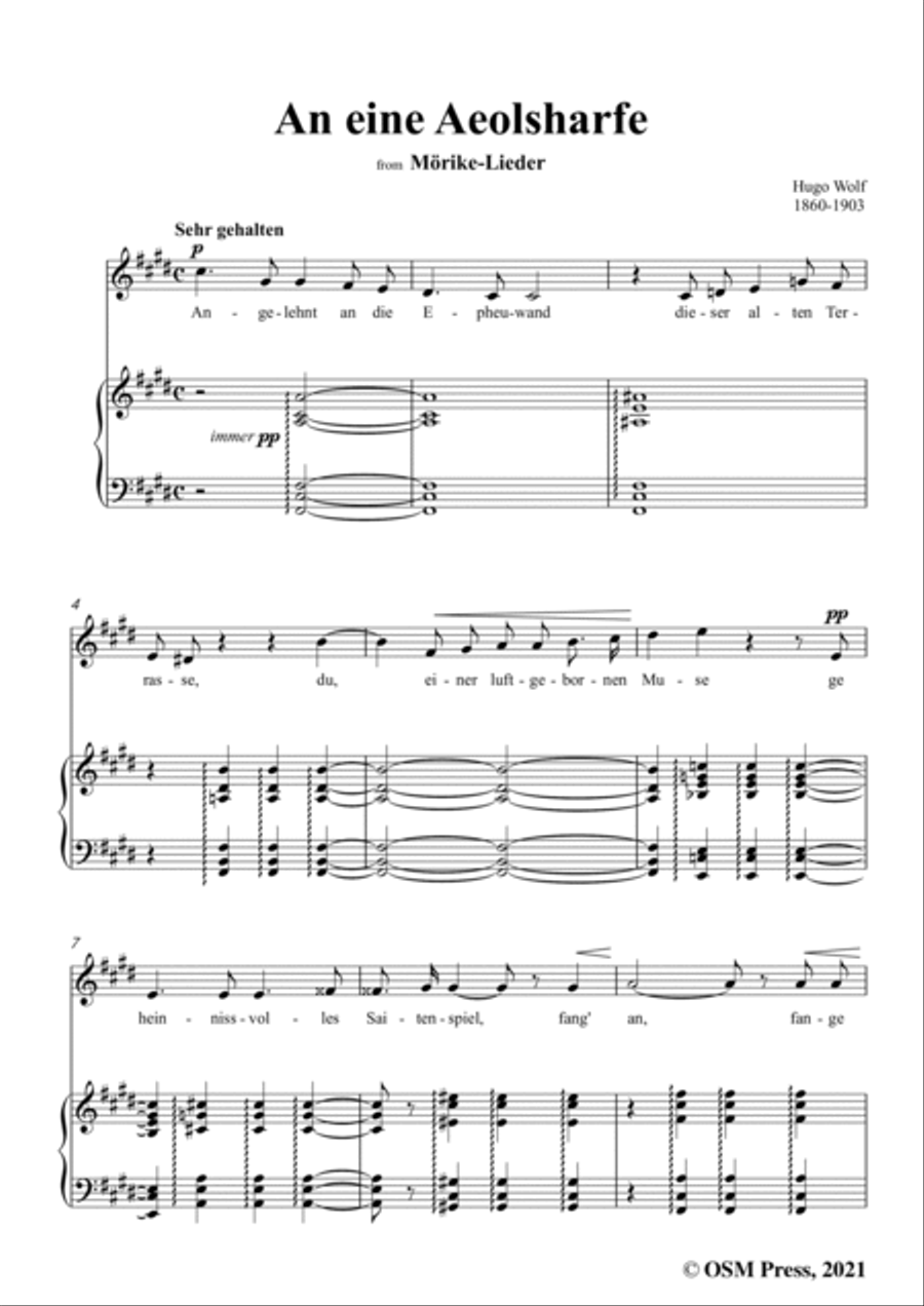 Wolf-An eine Aeolsharfe,in E Major,IHW 22 No.11,from Morike-Lieder,for Voice and Piano Voice Solo scores gallery preview page 3