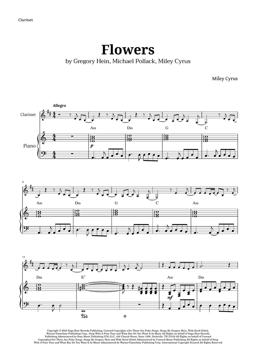 Flowers B-Flat Clarinet scores gallery preview page 1