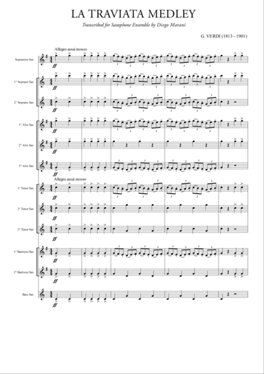 La Traviata (Medley) for Saxophone Ensemble Woodwind Ensemble scores gallery preview page 1