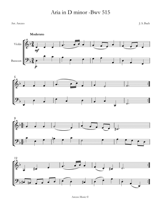 aria BWV 515 for violin and bassoon sheet music d minor