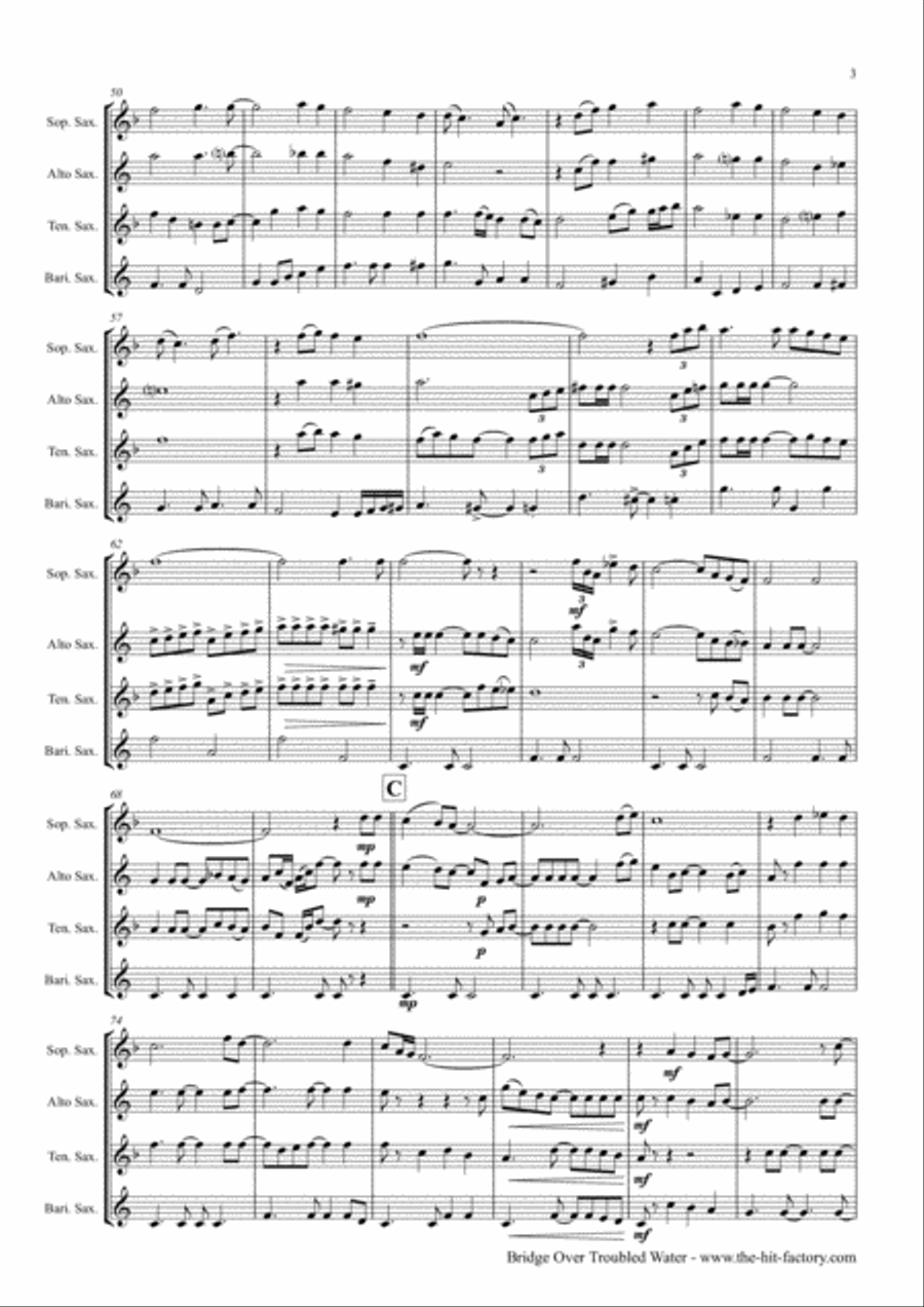 Bridge Over Troubled Water Saxophone Quartet scores gallery preview page 3