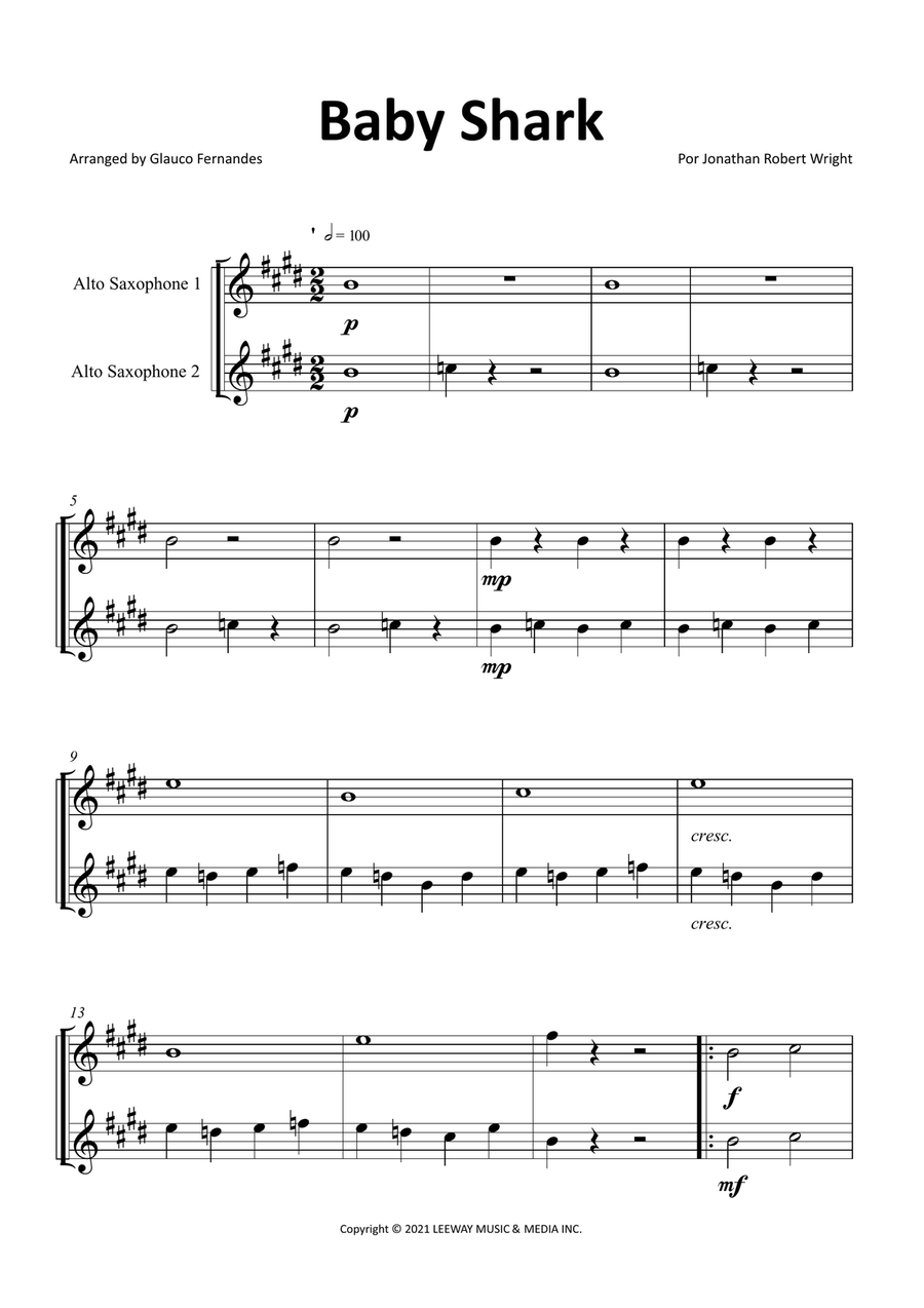 Baby Shark Woodwind Duet scores gallery preview page 1