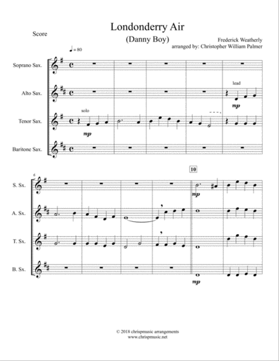 Londonderry Air (Danny Boy) - Sax Quartet Saxophone Quartet scores gallery preview page 2