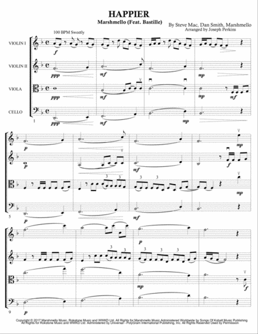 Happier Happier String Quartet scores gallery preview page 1