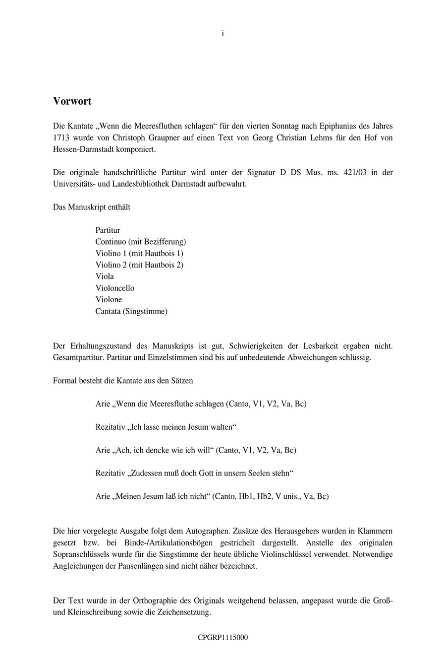 Graupner Christoph Cantata Wenn die Meeresfluthen schlagen GWV 1115/13 Large Ensemble scores gallery preview page 3