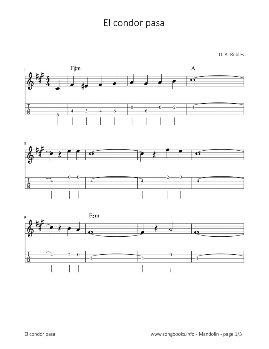 El condor pasa Mandolin scores gallery preview page 1