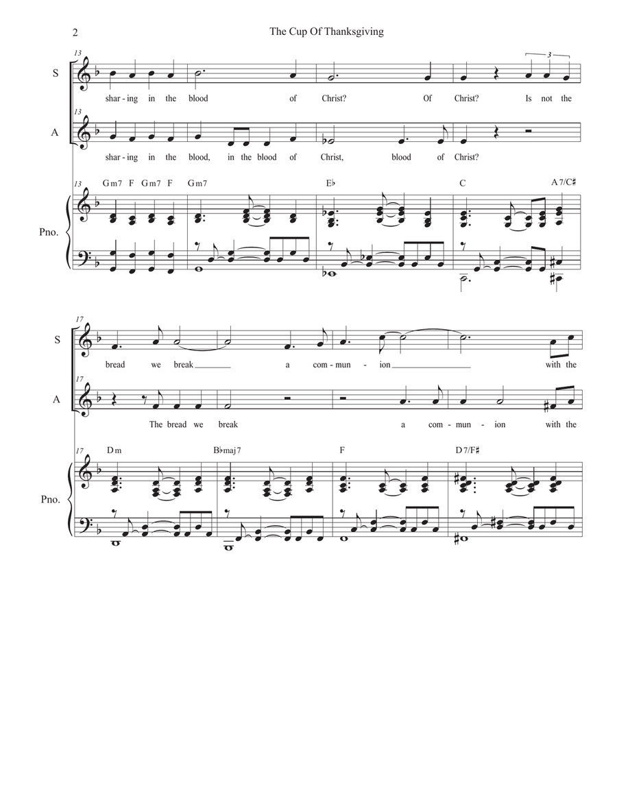 The Cup Of Thanksgiving (Duet for Soprano and Alto solo) Alto Voice scores gallery preview page 2