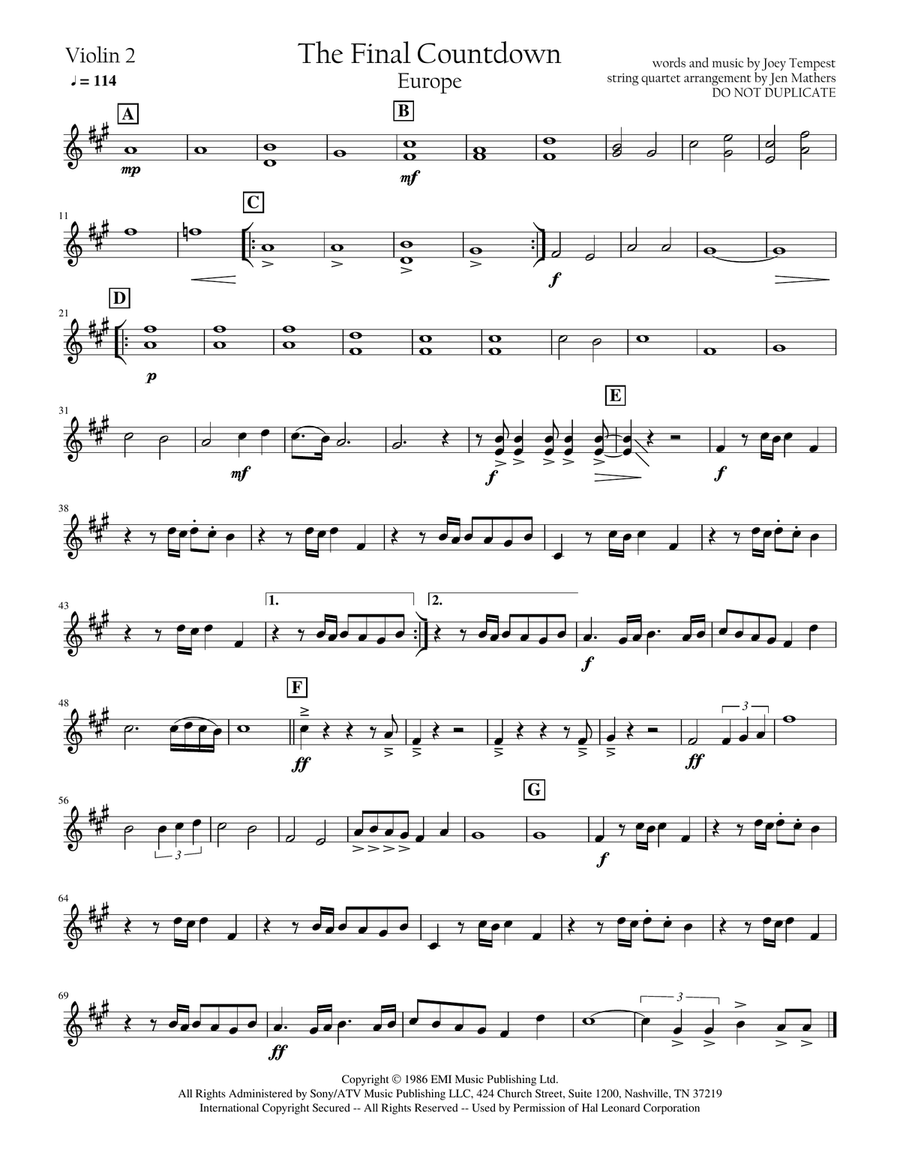 Final Countdown String Quartet scores gallery preview page 2