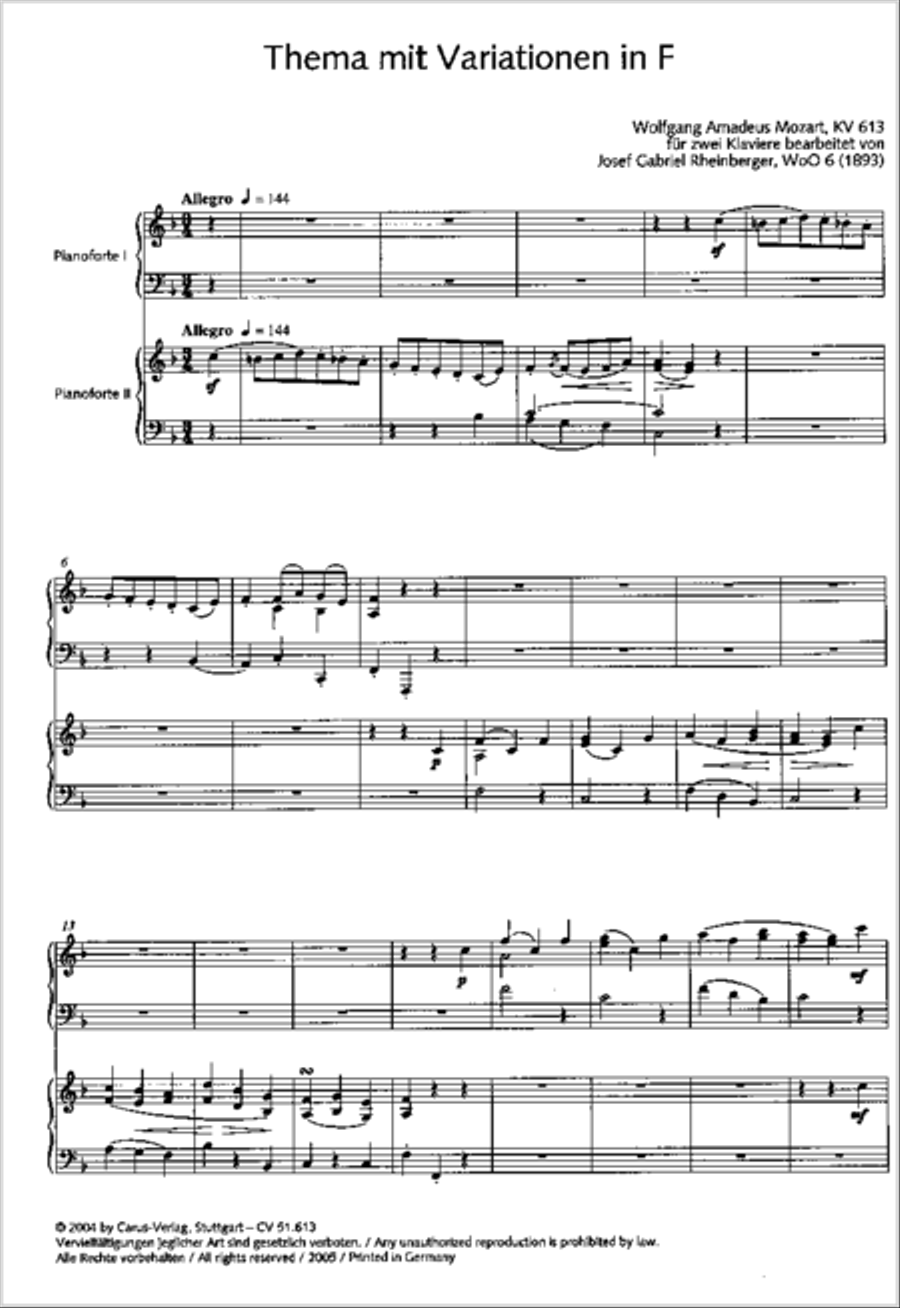 Thema with variations in F major Piano scores gallery preview page 2