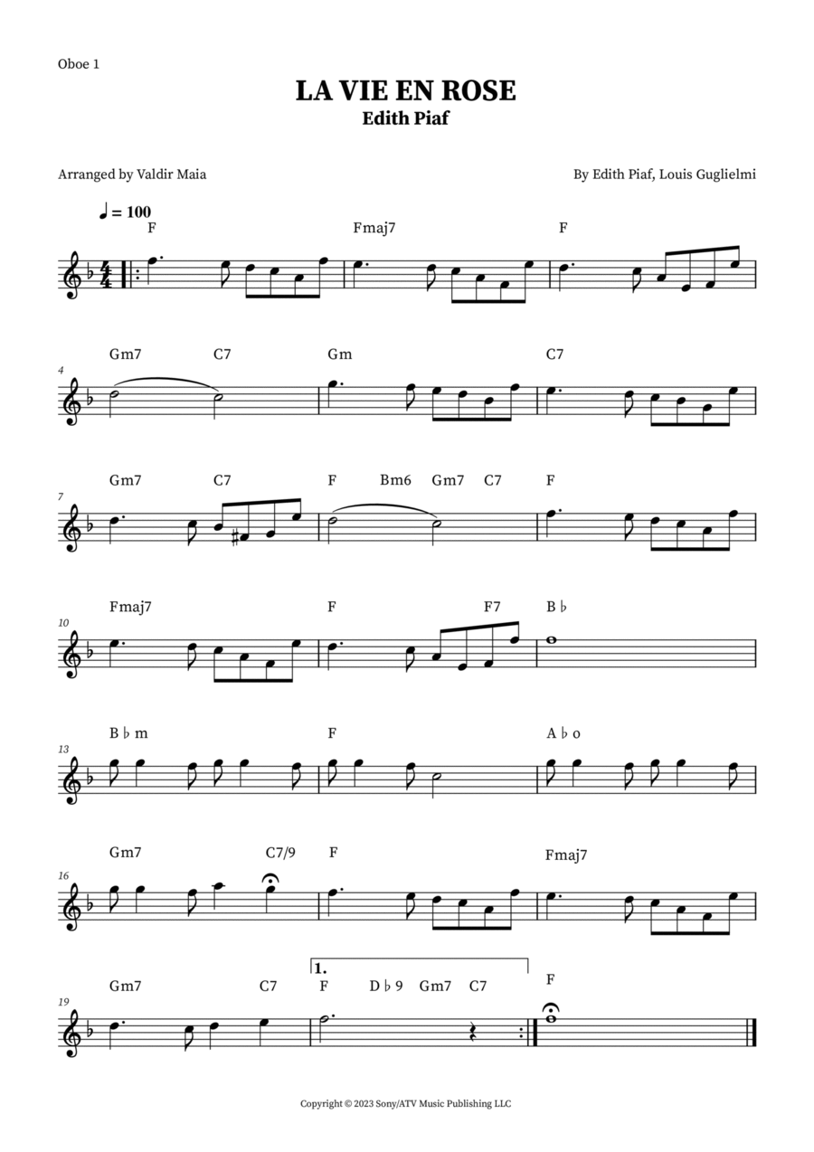 La Vie En Rose Oboe Solo scores gallery preview page 1