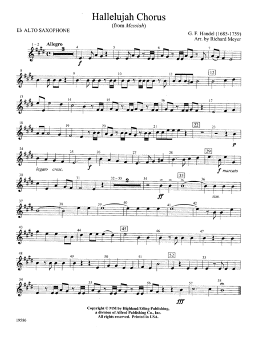 Hallelujah Chorus from Messiah: E-flat Alto Saxophone Full Orchestra scores gallery preview page 1