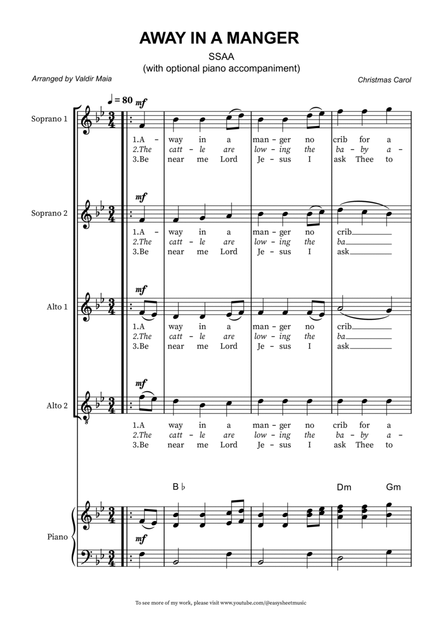 Away in a Manger – SSAA Choir with Piano Accompaniment SSAA scores gallery preview page 1