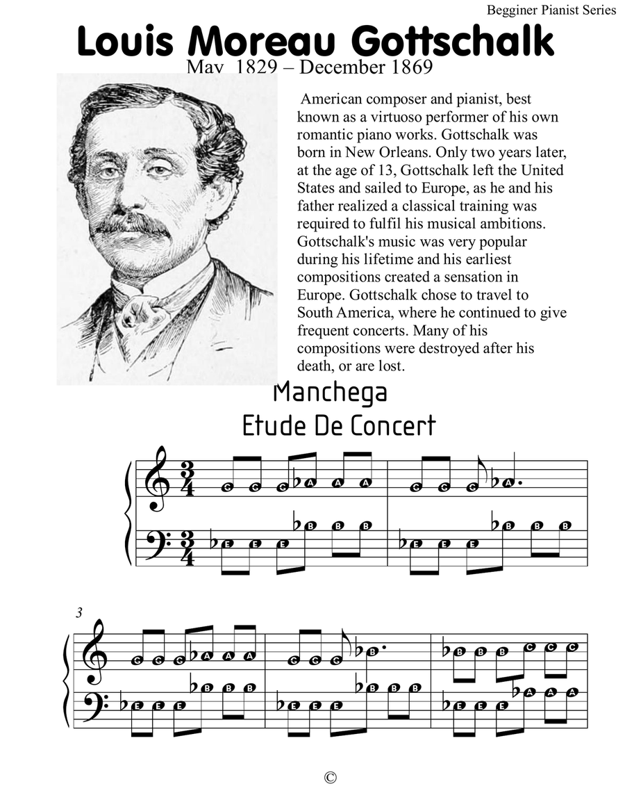 Louis Moreau Gottschalk Begginer Pianist series Easy Piano scores gallery preview page 1