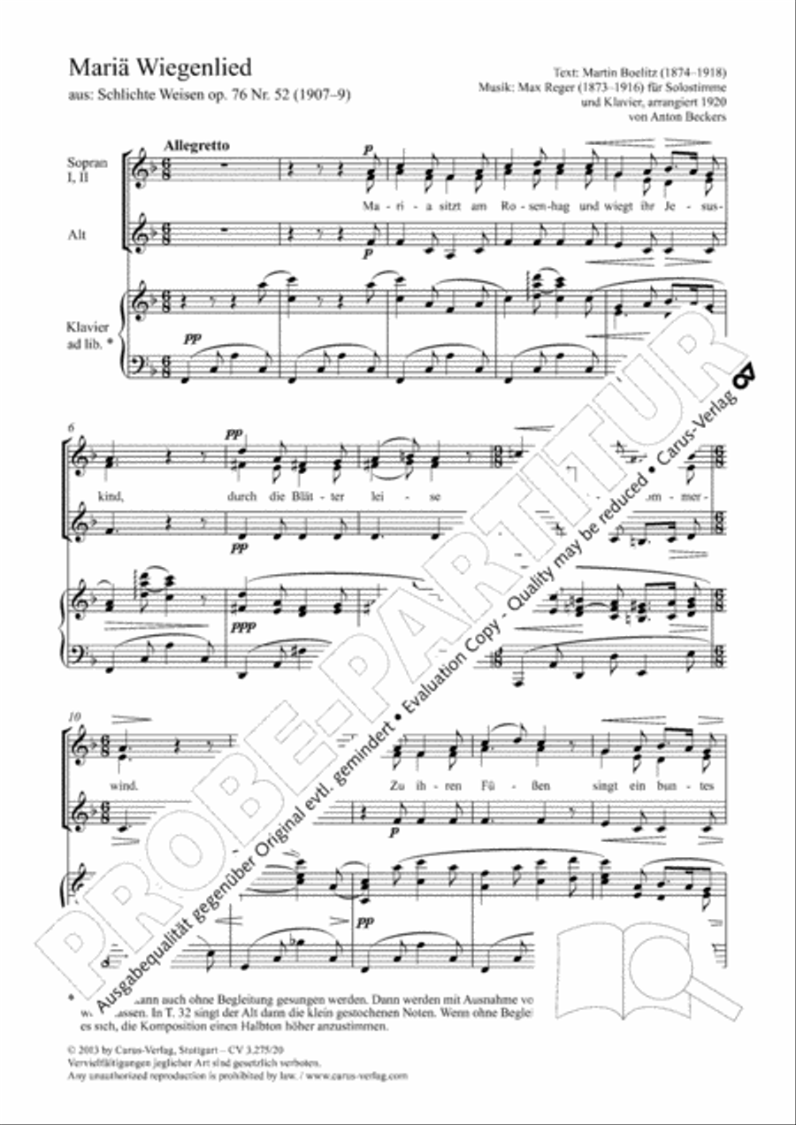 Maria Wiegenlied SSA scores gallery preview page 2