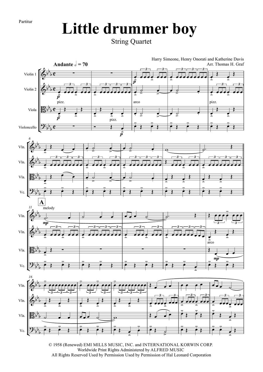 The Little Drummer Boy String Quartet scores gallery preview page 1