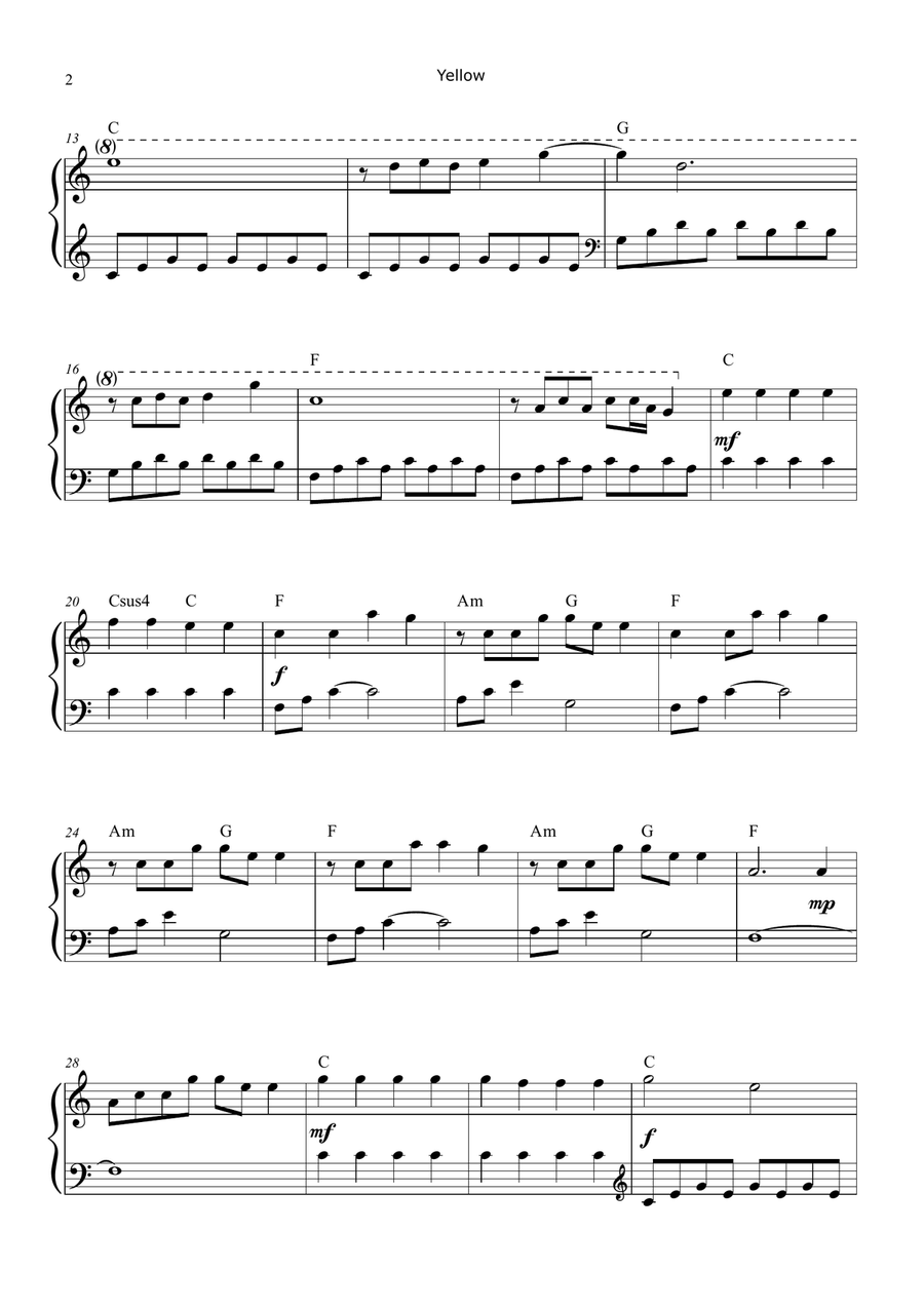 Yellow Easy Piano scores gallery preview page 2