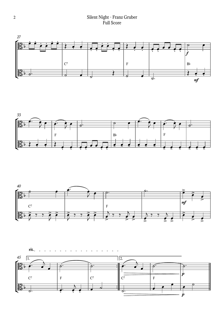 Silent Night for Viola Duet String Duet scores gallery preview page 2