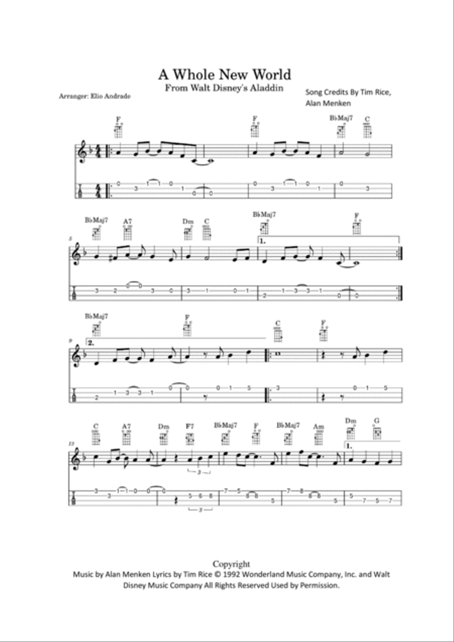 A Whole New World (reprise) Ukulele scores gallery preview page 2