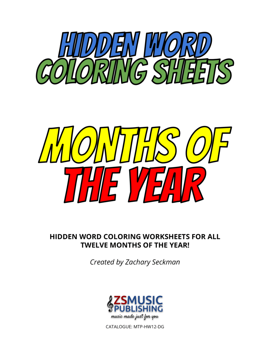 MONTHS OF THE YEAR - Hidden Word Music Coloring Sheet Set Piano Method scores gallery preview page 1