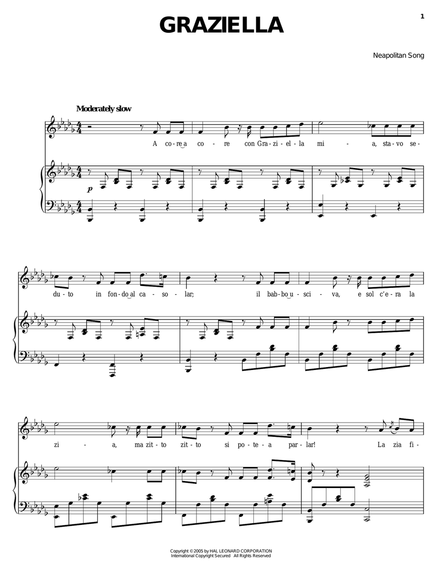 Graziella Piano, Vocal, Guitar scores gallery preview page 1