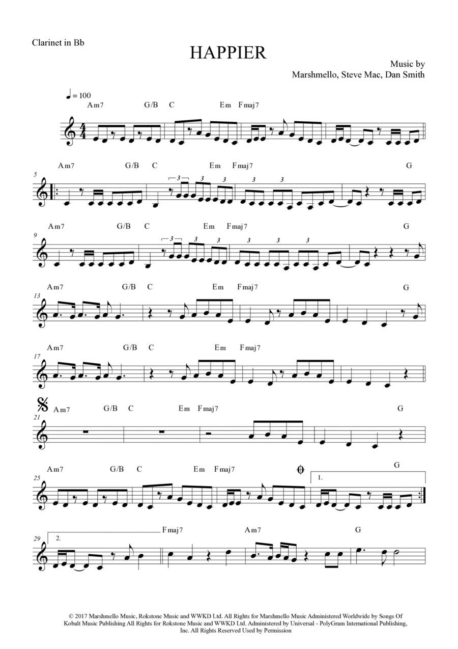Happier B-Flat Clarinet scores gallery preview page 1