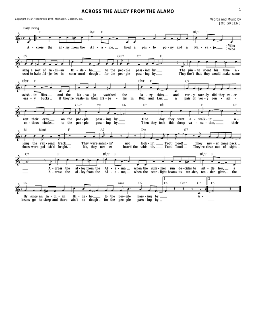 Across The Alley From The Alamo Guitar scores gallery preview page 1