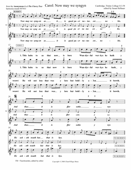 Carol: Now may we syngyn, from Anonymous 4: "The Cherry Tree" - Score Only