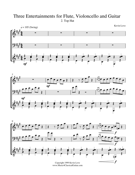Three Entertainments for Flute, Cello and Guitar - Top Hat - Score and Parts image number null