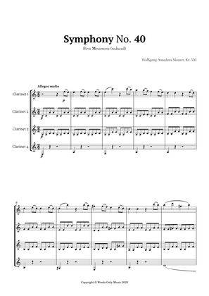 Symphony No. 40 by Mozart for Clarinet Quartet