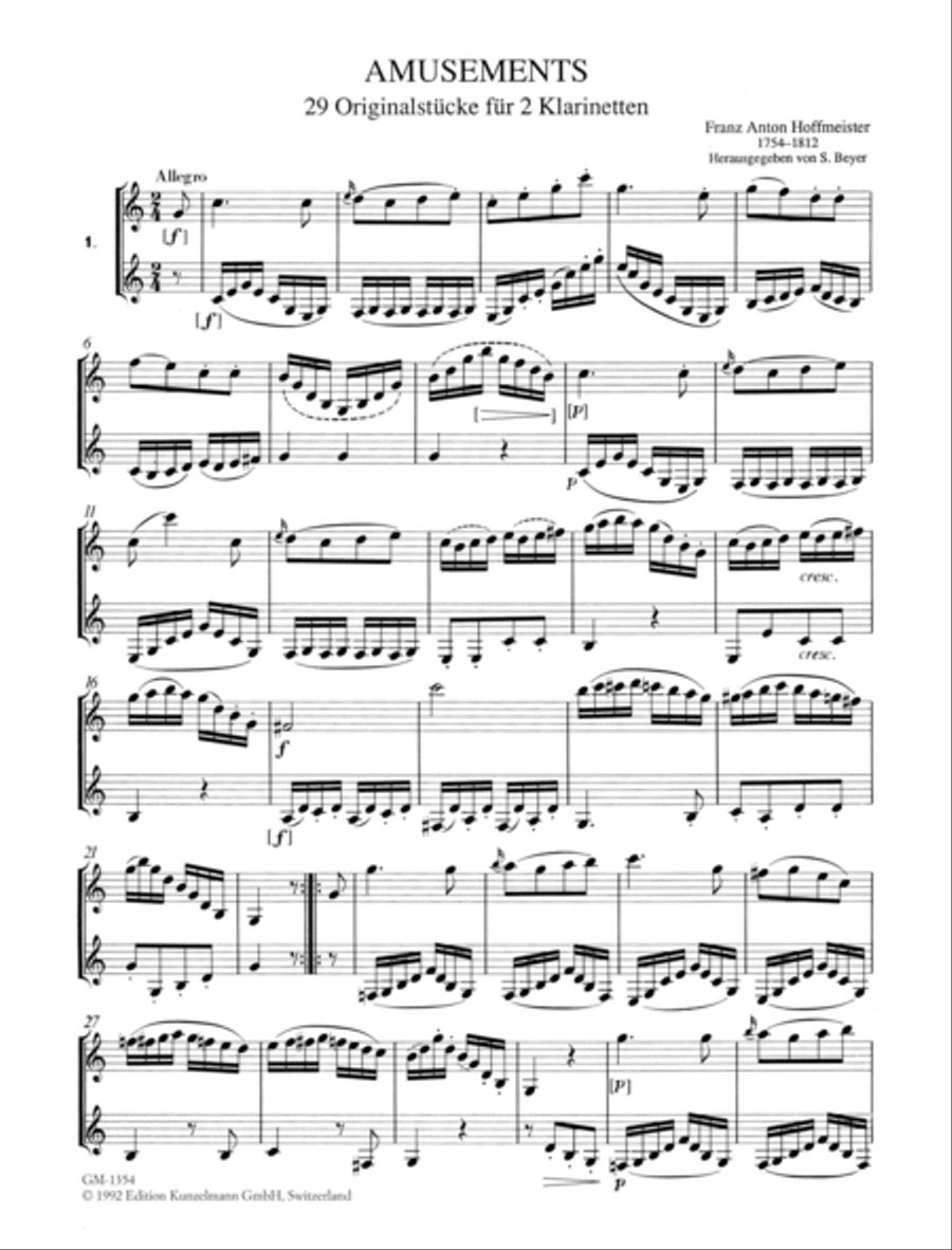 Amusements, 29 original pieces for 2 clarinets Clarinet Duet scores gallery preview page 2
