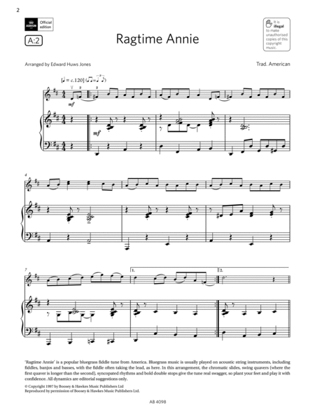 Ragtime Annie (Grade 4, A2, from the ABRSM Violin Syllabus from 2024)