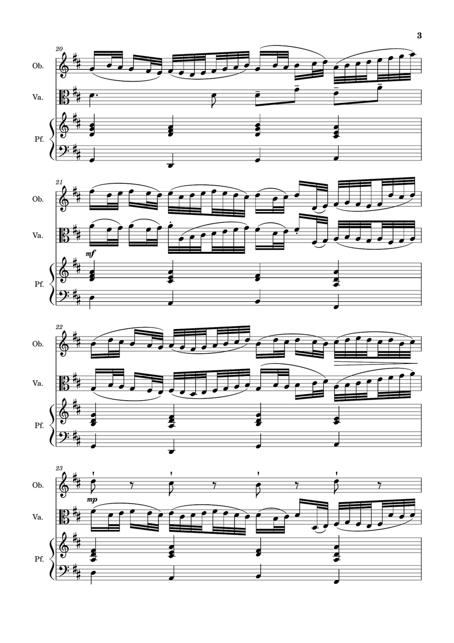 Canon in D Major, P.37; T.337. Arranged for Oboe, Viola and Piano. Score and Parts Small Ensemble scores gallery preview page 3