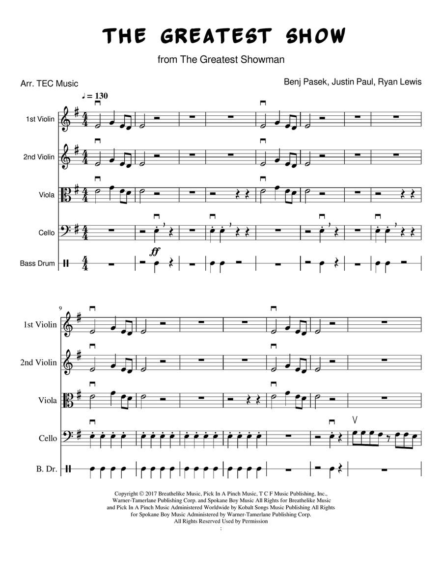 The Greatest Show Chamber Orchestra scores gallery preview page 1