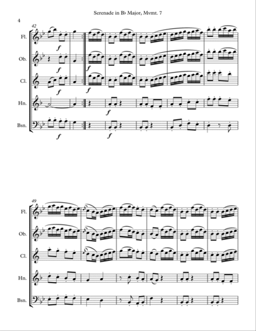 Mozart: Serenade in Bb Major, K. 361 (Gran Partita) for Wind Quintet Mvmt. 7 (Allegro molto) Woodwind Quintet scores gallery preview page 4