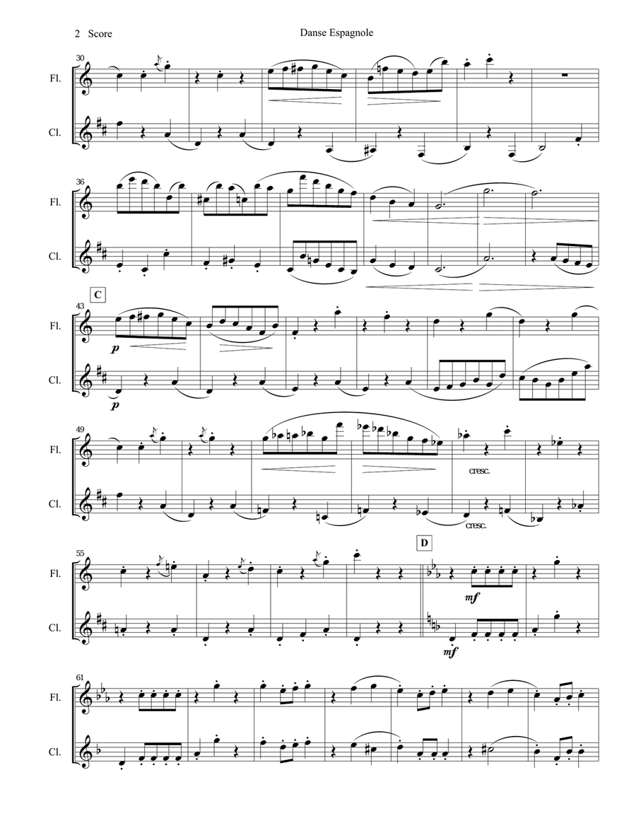 Danse Espagnole for Flute and Clarinet Duet Woodwind Duet scores gallery preview page 3