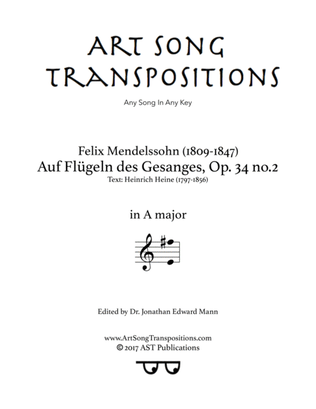 MENDELSSOHN: Auf Flügeln des Gesanges, Op. 34 no. 2 (transposed to A major)