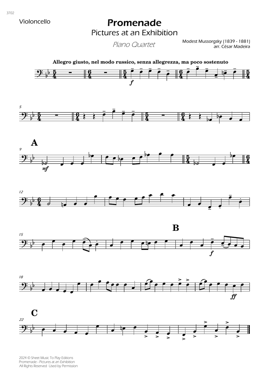 Pictures at an Exhibition - Promenade - Piano Quartet (Individual Parts) Piano Quartet scores gallery preview page 3